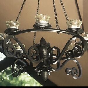 Allen + Roth Gazebo Chandelier Black Cast Iron w/Glass Votives New & Sealed!